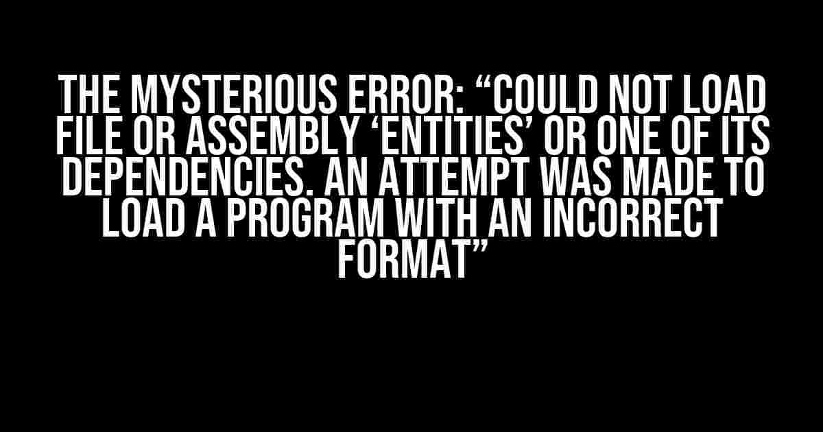 The Mysterious Error: “Could not load file or assembly ‘Entities’ or one of its dependencies. An attempt was made to load a program with an incorrect format”